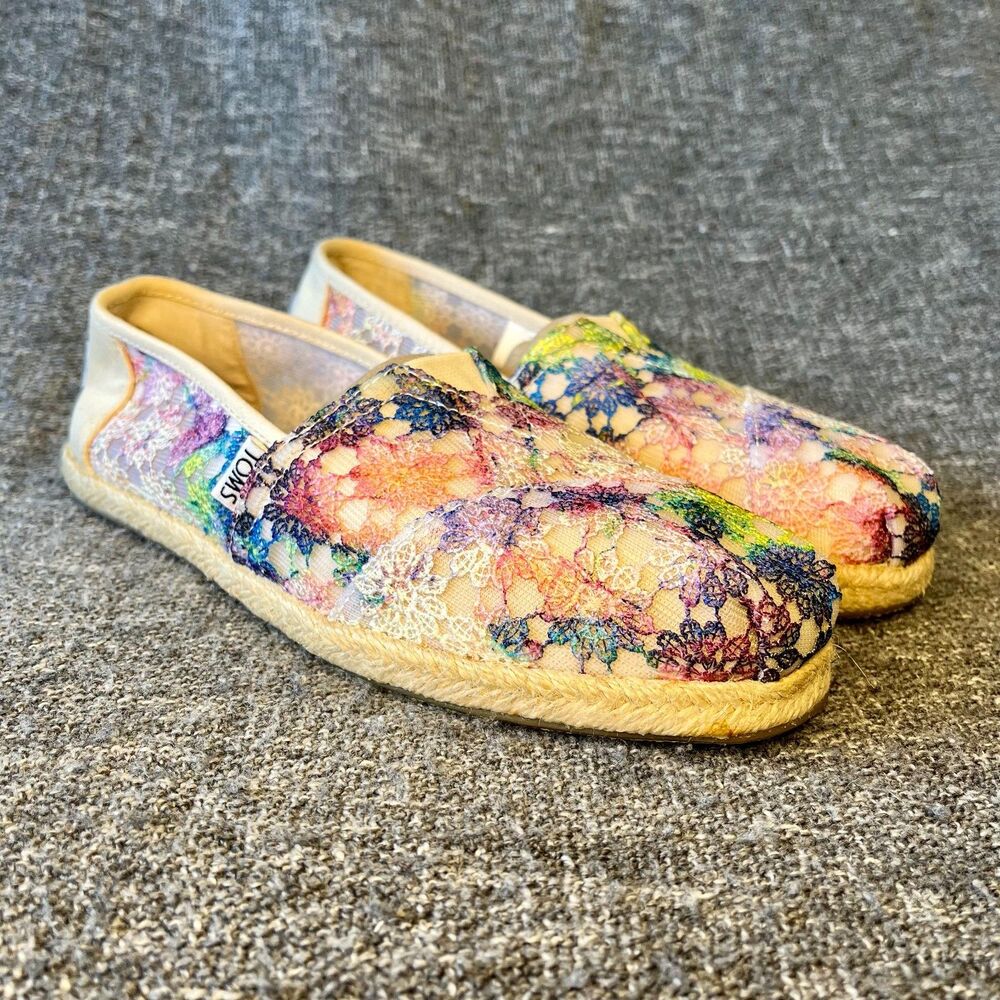 Toms Palmera Rainbow Crochet Lace Womens 8 Multicolor Slip On Flat Shoes